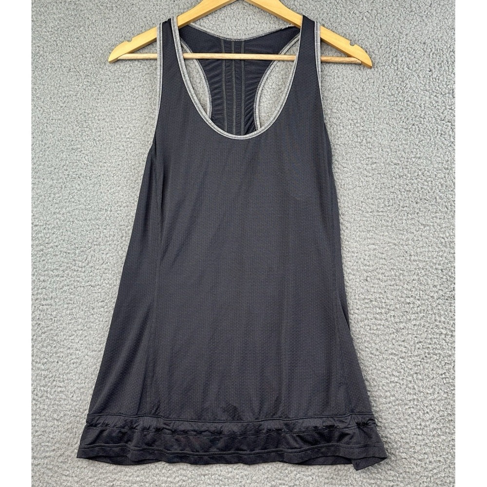 Lululemon Racerback Tank Top Drawstring Hem Cinched Bottom Scoopneck Gray Sz 10